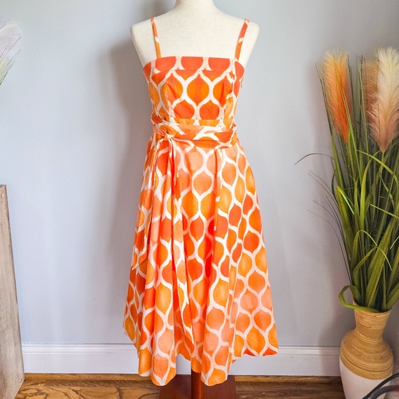 Anthropologie, New, Maeve Freya Coral Poplin Fit & Flare Midi Sun Dress, Size 6 - Picture 15 of 15